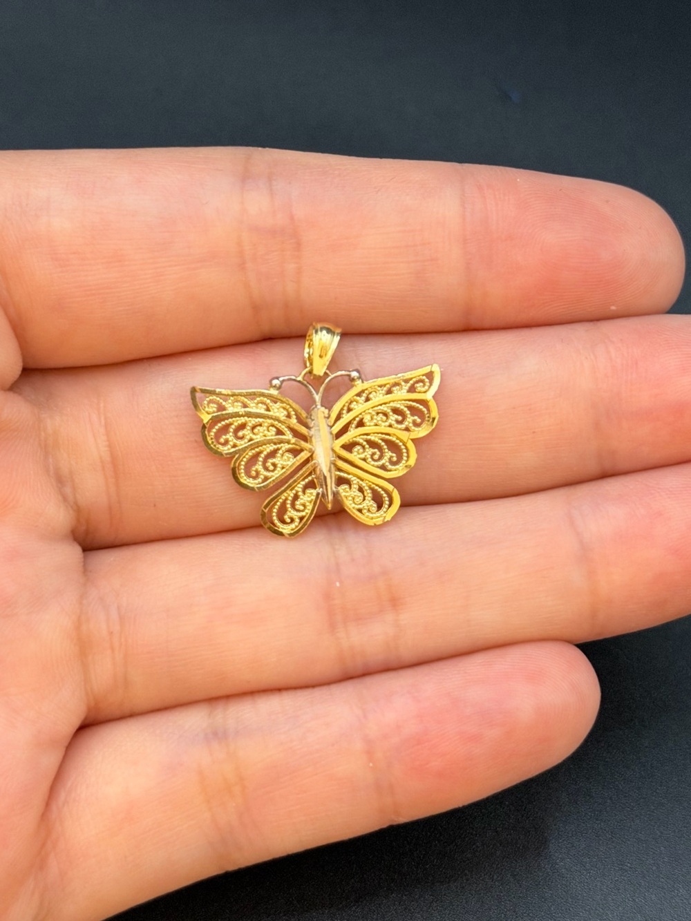 10K Solid Gold Butterfly Charm Pendant